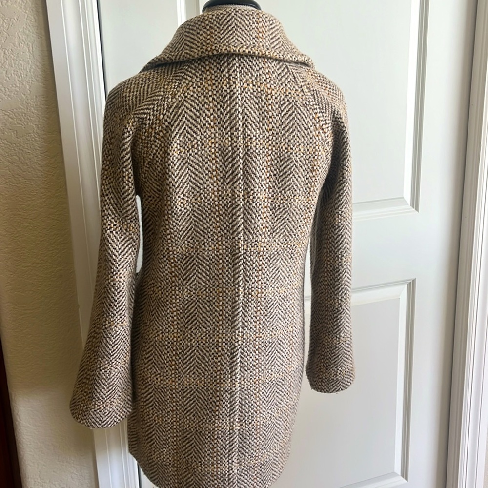 EUC J.Crew tan and brown tweed oversized button-down preppy old money pea coat - Picture 6 of 10